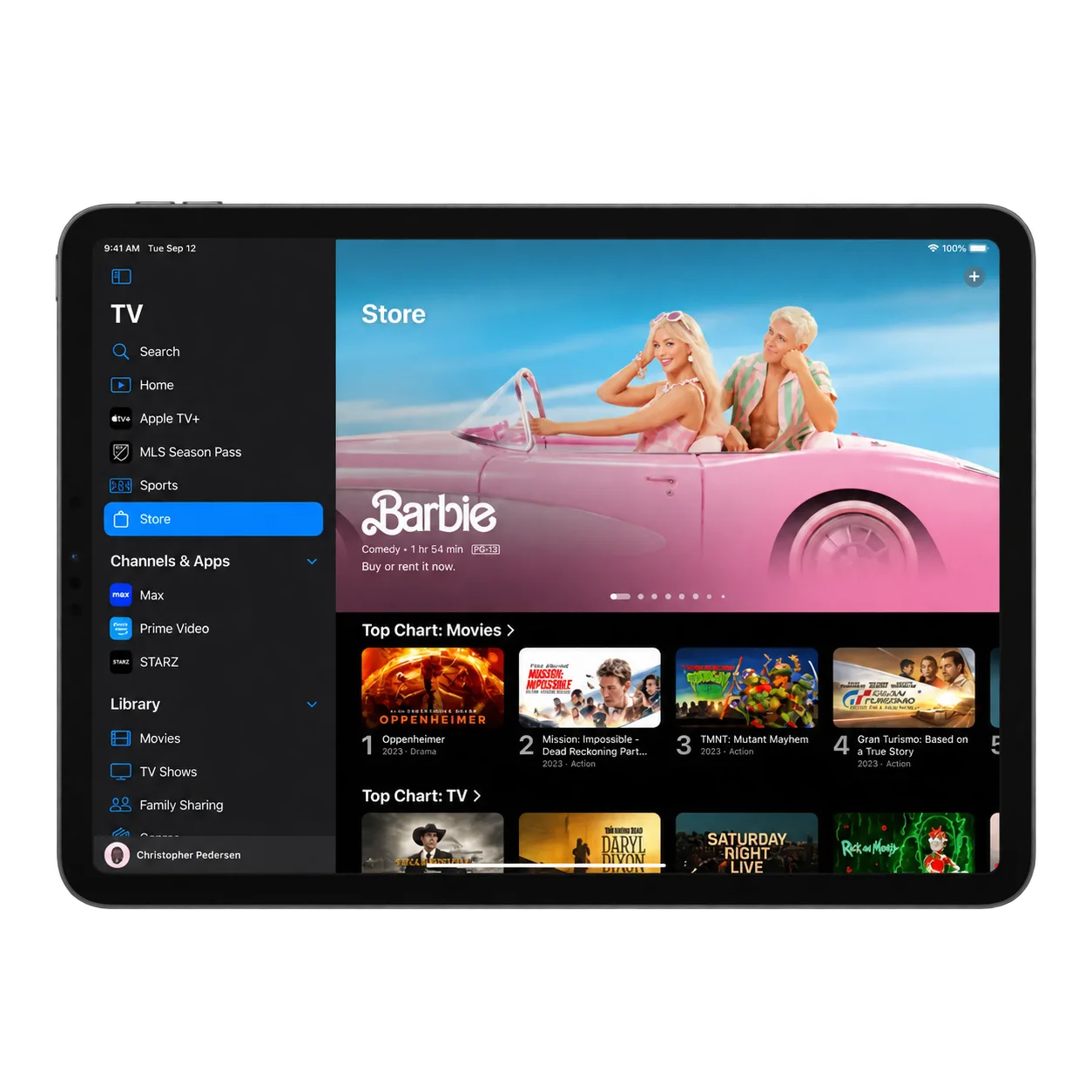 Example tablet screen showing its native entertainment interface